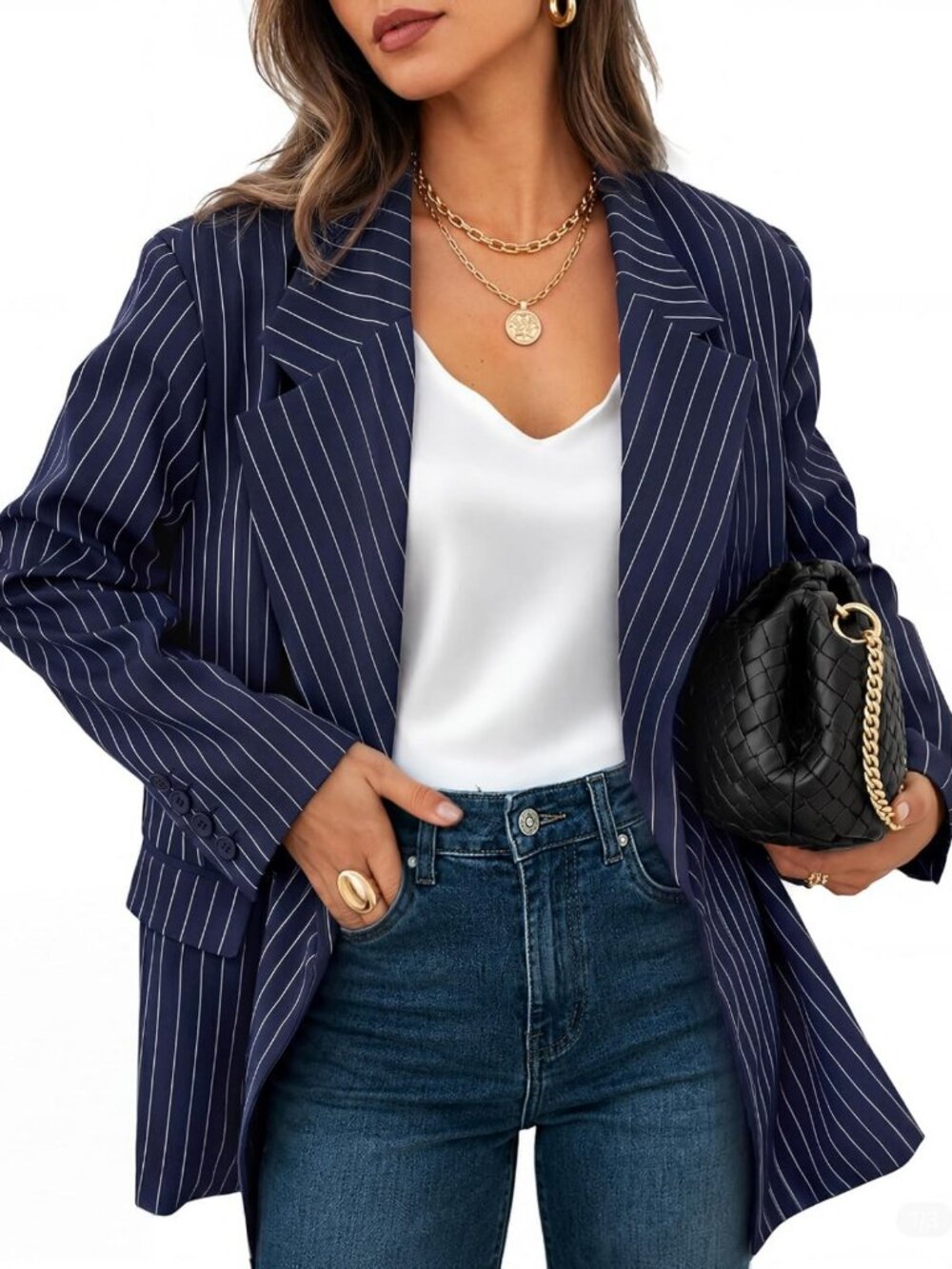 Chic Women's Fall Striped Blazer - Business Casual Fashion Jacket for Work